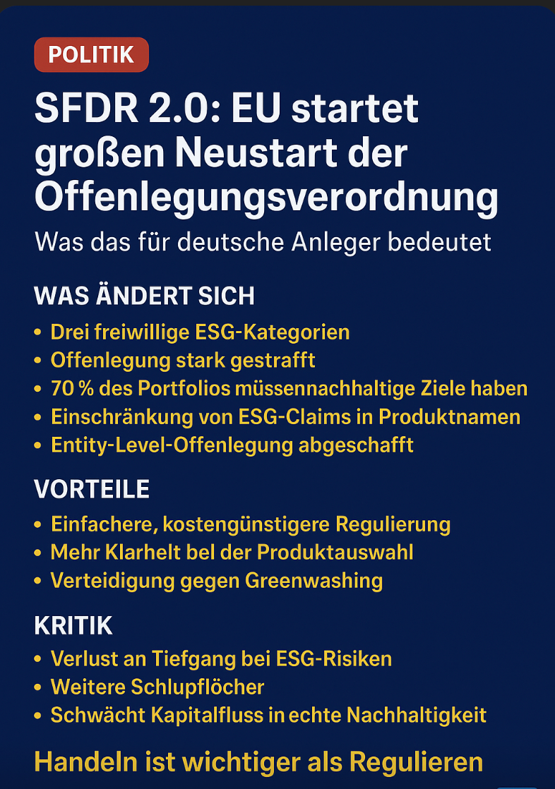 SFDR 2.0 ? : EU startet großen Neustart der Offenlegungsverordnung – und stellt deutsches Kapital vor neue Chancen und Fragen
